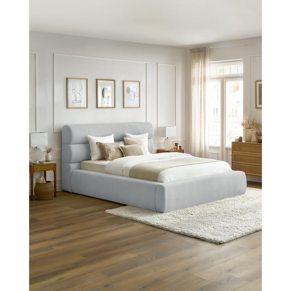 Helehall polsterdatud kaheinimesevoodi koos voodipõhjaga 180x200 cm Jagna - Bobochic Paris-image-1