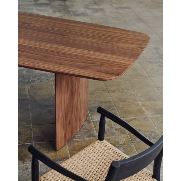 Pruun söögilaud pähklipuu dekooriga 100x200 cm Litto - Kave Home-image-1