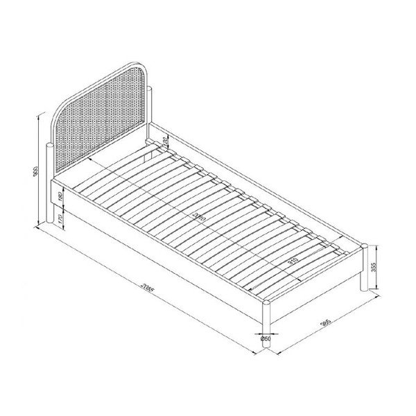 Tammepuidust üheinimesevoodi koos voodipõhjaga 90x200 cm Olive Rotan - Vipack-image-3