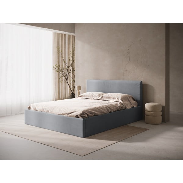 Hall polsterdatud kaheinimesevoodi panipaigaga/ilma peatsita, koos raamiga 180x200 cm Susan – Micadoni-image-1