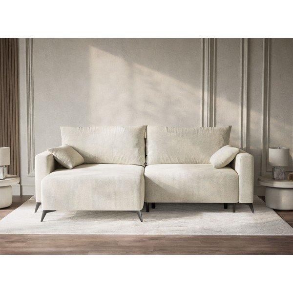 Kreemjas šenilldiivanvoodi/panipaigaga nurgadiivan (vasak nurk/diivanvoodiga) Leon - Maison de Rêve-image-1