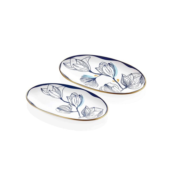 2 taldriku komplekt, valge portselanist, siniste lilledega Bleu - Mia-image-2