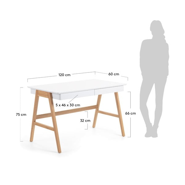 Valge töölaud, 120 x 60 cm, valge lauaga Ingo - Kave Home-image-4