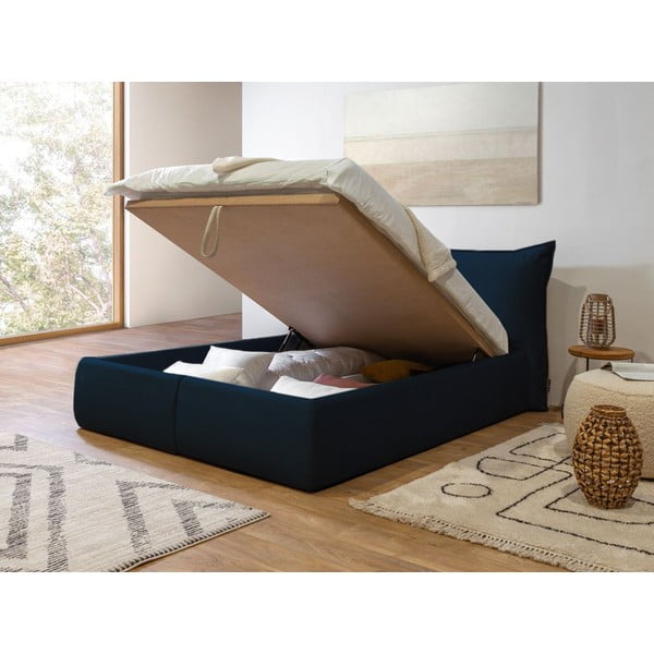 Tumesinine polsterdatud kaheinimesevoodi koos voodipõhja ja panipaigaga 160x200 cm Jade - Bobochic Paris-image-4