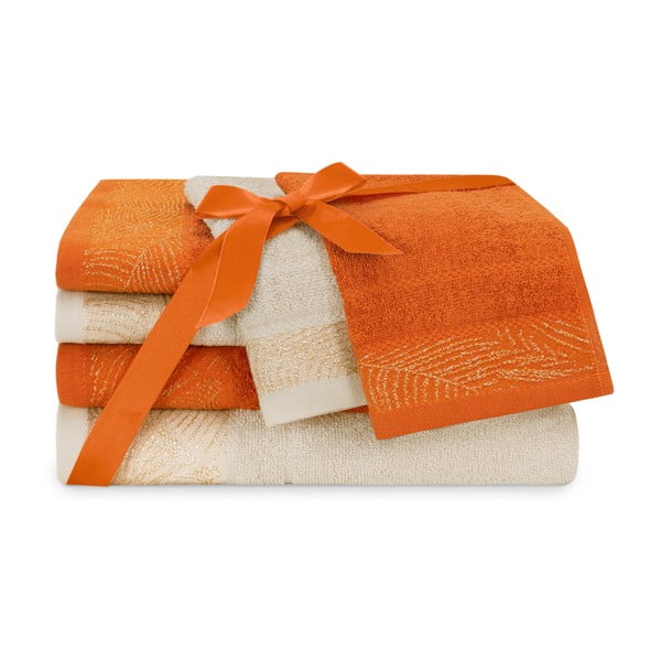 Oranžid/beežid froteest puuvillased käterätid ja saunalinad komplektis 6 tk Bellis – Restilo-image-2