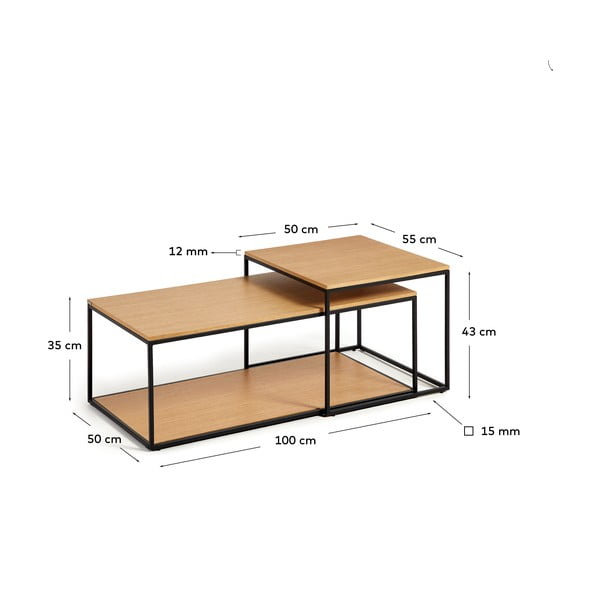 Ümmargune tammedekooriga diivanilaud 2 tk 50x100 cm komplektis Yoana - Kave Home-image-4