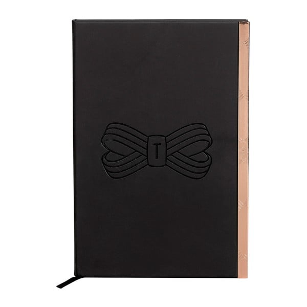 Černý zápisník s detailem v růžovozlaté barvě Ted Baker Soft Touch, 192 stránek