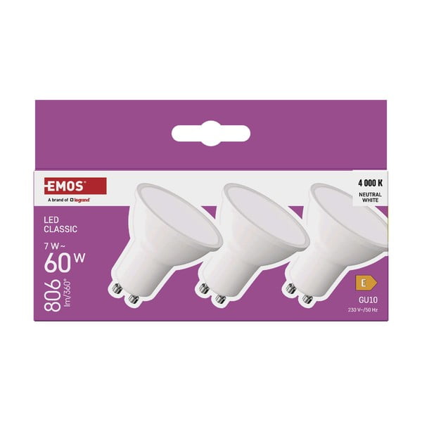 LED-pirnid 3tk komplektis, neutraalne valge GU10, 7 W - EMOS-image-1