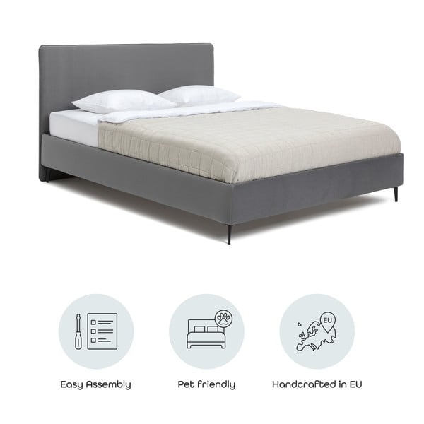 Hall polsterdatud kaheinimesevoodi koos voodipõhjaga 160x200cm Noira Slim - Bonami Selection-image-4