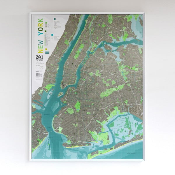 Zelená mapa New York City v průhledném pouzdru Street Map, 130 x 100 cm
