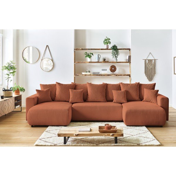 Terrakottapunasest kordvillast U-kujuline diivanvoodi Envy - Bobochic Paris-image-1