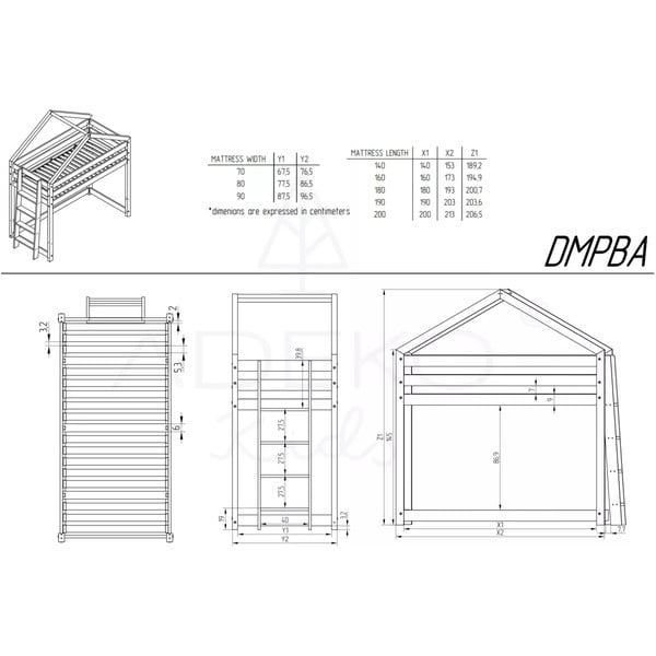 Kõrgendatud männipuidust lastevoodi 80x200 cm Mila DMPBA - Adeko-image-2