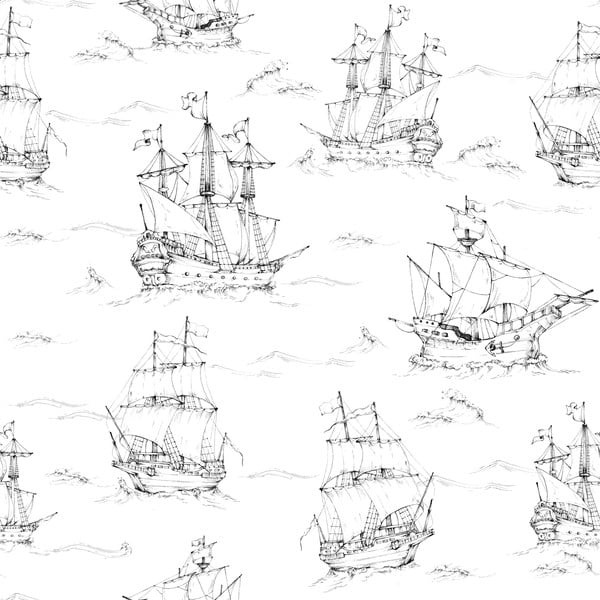 Laste tapeet Must-valged laevad, 100 x 280 cm - Dekornik