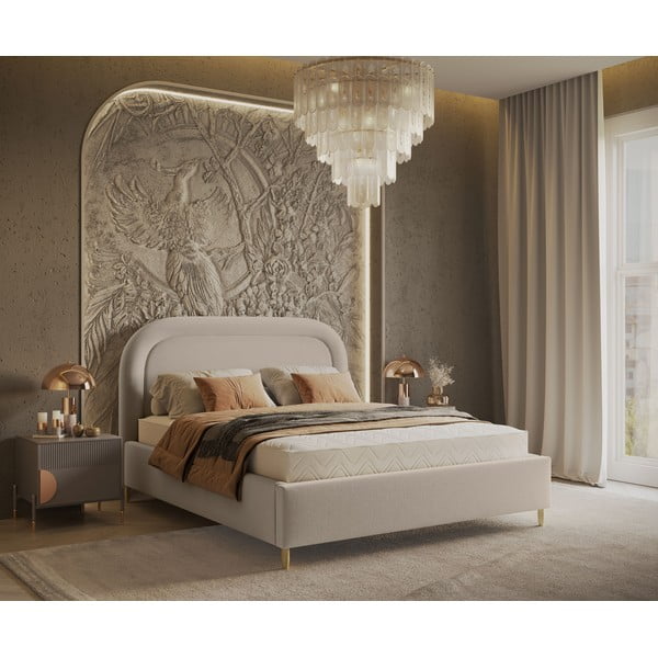 Beež polsterdatud kaheinimesevoodi koos voodipõhja ja panipaigaga 180x200cmMija - Maison de Rêve-image-1