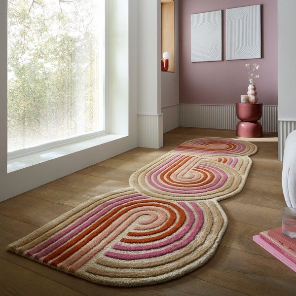 Roosa käsitsi kootud villane vaip 80x300 cm Spiral Shaped - Flair Rugs-image-1