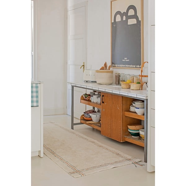 Kreem pestav käsitsi kootud puuvillane koridorivaip 80x230 cm Cuisine Natural - Lorena Canals-image-3