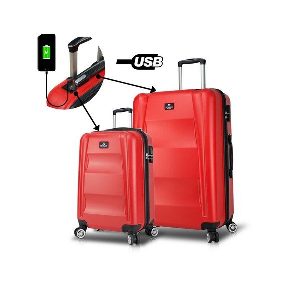 Sada 2 červených cestovních kufrů na kolečkách s USB porty My Valice LASSO Cabin & Large-image-1