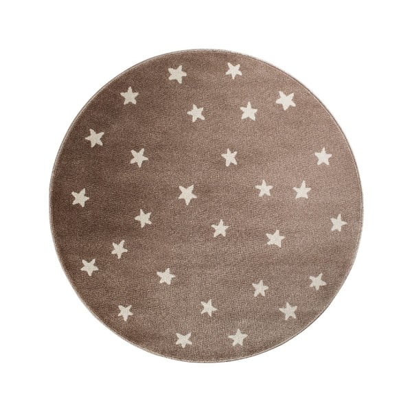 Hnědý kulatý koberec s hvězdami KICOTI Brown Stars, ø 133 cm