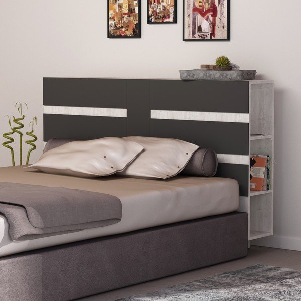 Bílé čelo postele s úložným prostorem s antracitovým detailem Homitis Eddo-image-3