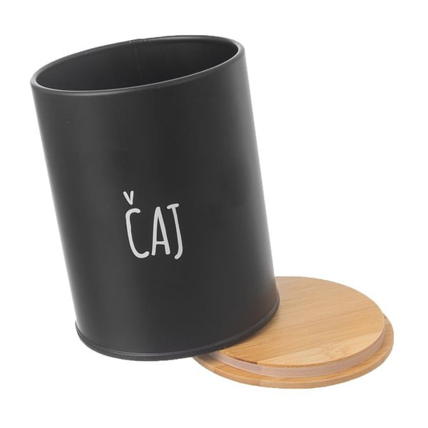 Černá plechová dóza na čaj s bambusovým víkem Orion, objem 750 ml-image-2