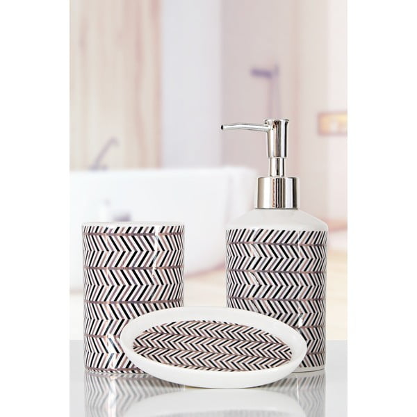 Must ja valge polüresiinist vannitoa aksessuaaride komplekt Lidya - Mioli Decor-image-1