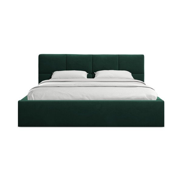 Tumeroheline sametist polsterdatud kaheinimesevoodi panipaigaga, koos liistudega 140x200 cm Hiko – Makamii-image-3