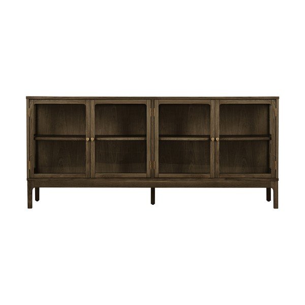 Tumepruun vitriinkapp tammepuust dekooriga 180x80x40 cm Zamora - House Nordic-image-2