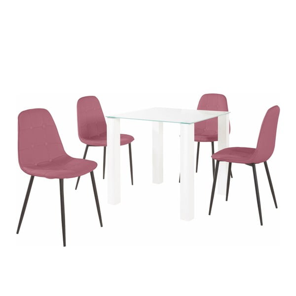 Sada jídelního stolu a 4 růžových židlí Støraa Dante, délka stolu 80 cm