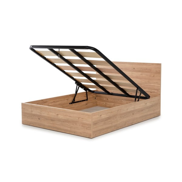 Naturaalset värvi kaheinimesevoodi koos riiulidega 160x200 cm ja panipaigaga Kronos - Marckeric-image-4