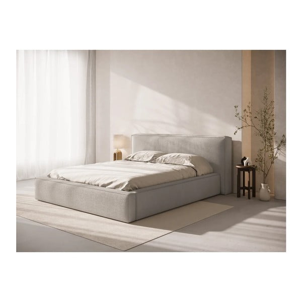 Helehall polsterdatud kaheinimesevoodi panipaigaga ja liistudest raamiga 200x200 cm Simon Olivia - Micadoni-image-1