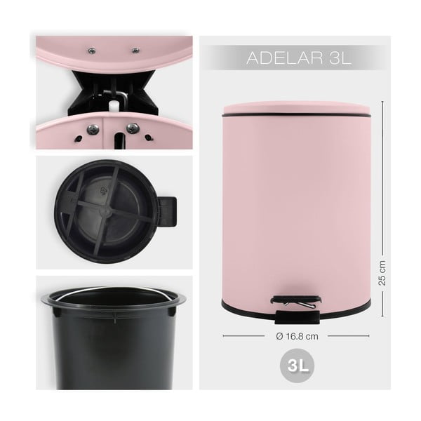Roosa terasest prügikast 3 l Adelar - Spirella-image-3