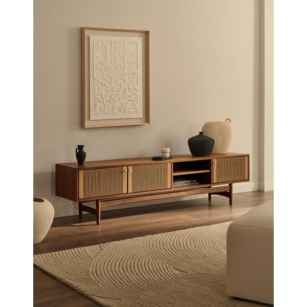 Pruun pähklipuidust telerilaud 200x50 cm Elan - Kave Home-image-1