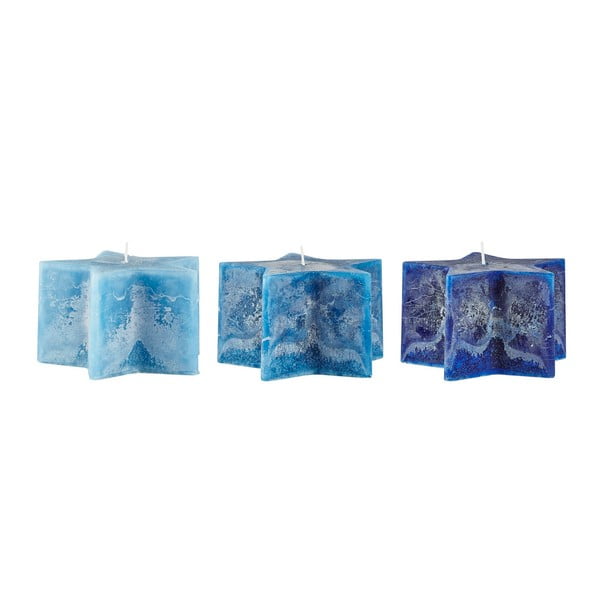 Sada 3 modrých svíček KJ Collection Stars, ⌀ 14 x 8,5 cm
