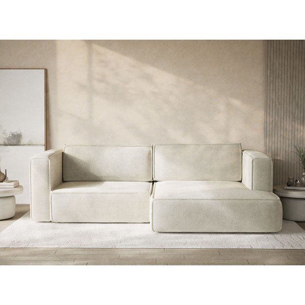 Kreemjas šenilldiivanvoodi/panipaigaga nurgadiivan (parem nurk/diivanvoodiga) Velto - Maison de Rêve-image-1