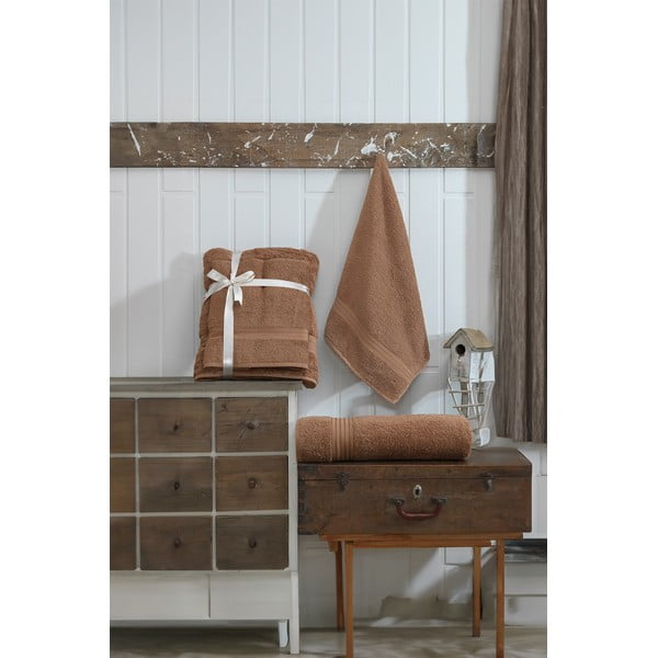 Pruun puuvillaste froteerätikute ja saunalina komplekt - Foutastic-image-2