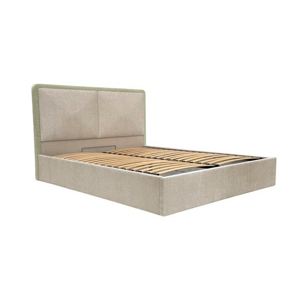 Beež polsterdatud kaheinimesevoodi panipaigaga ja liistudest raamiga 180x200 cm Mara - Bobochic Paris