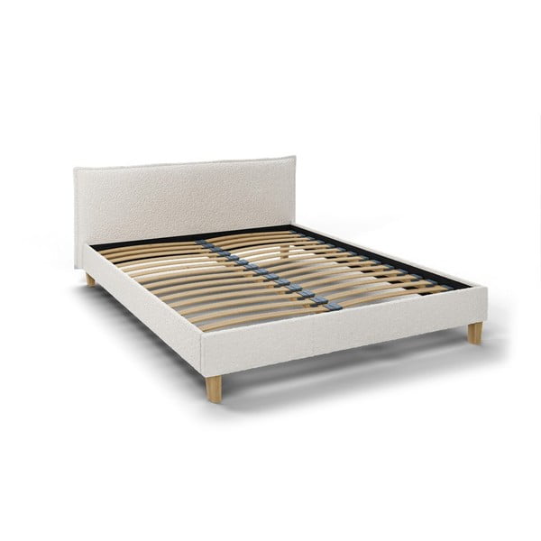 Kreemvalge polsterdatud kaheinimese voodi koos võrega 160x200 cm Tina - Ropez