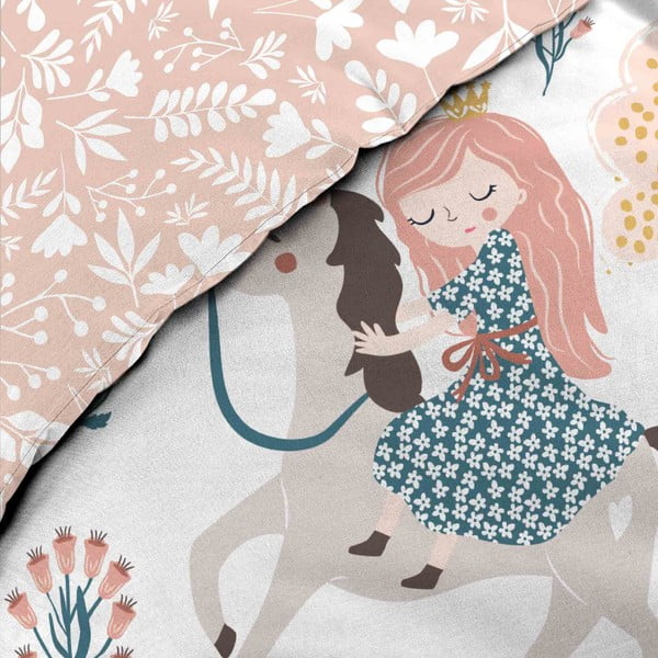 Valge-roosa puuvillane laste voodipesu üheinimesevoodile 140x200 cm Lilibelle - douceur d'intérieur-image-1