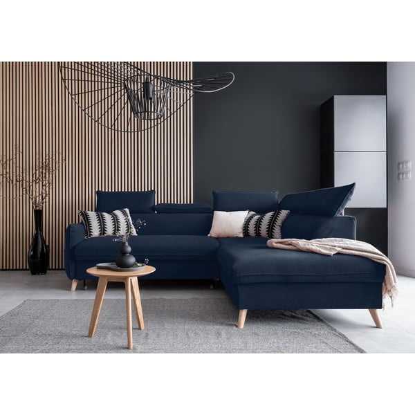 Tumesinine sametist nurgadiivan (parem nurk) Sweet Harmony - Miuform-image-1