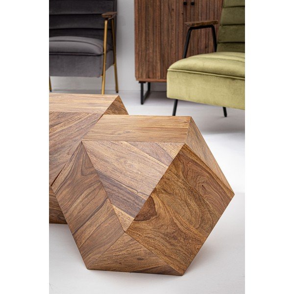 Tumeda naturaalse värvi massiivsest šišamipuidust kohvilaud 42x42 cm Egypt - Bizzotto-image-1