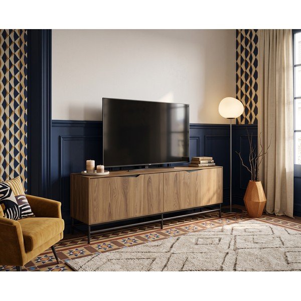 Must/naturaalne tammepuust televiisorialus 150x61x35 cm Aiden - Marckeric-image-1