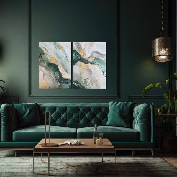 Käsitsi maalitud elementidega maalid 2 tk komplektis 50x70 cm Aventurine - Styler-image-1