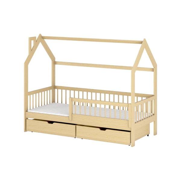 Domečková dětská postel z borovicového dřeva s úložným prostorem 70x160 cm Oskar - Lano Meble