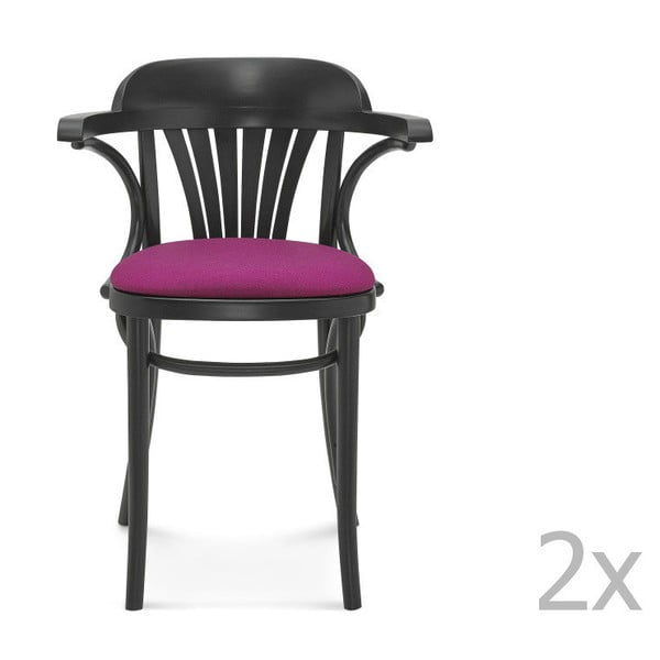 Sada 2 černých s růžovým polstrováním dřevěných židlí Fameg Mathias