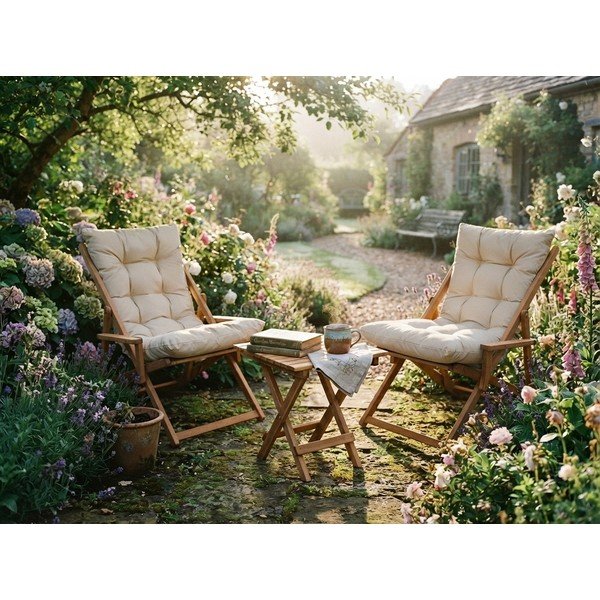 Kreem-puiduvärvi pöögipuidust aiamööbli komplekt 2-le - Floriane Garden-image-4