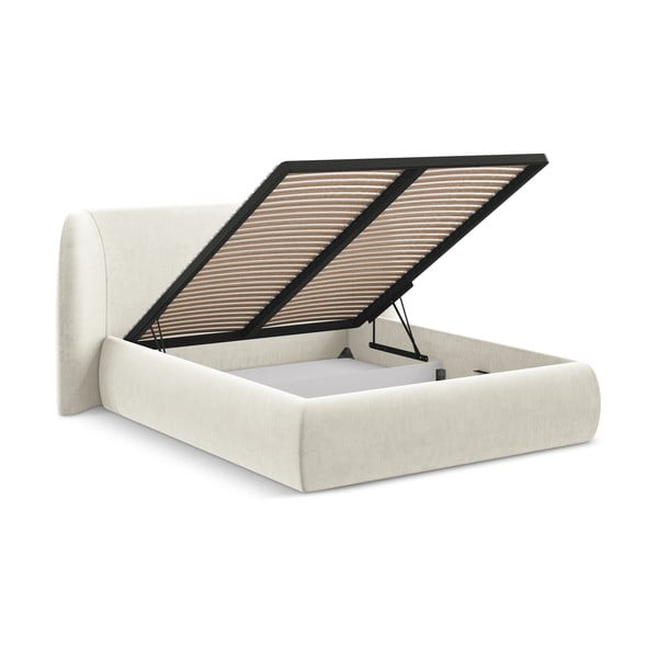 Kreem polsterdatud kaheinimesevoodi koos voodipõhja ja panipaigaga 180x200cm Hauke - Makamii-image-2