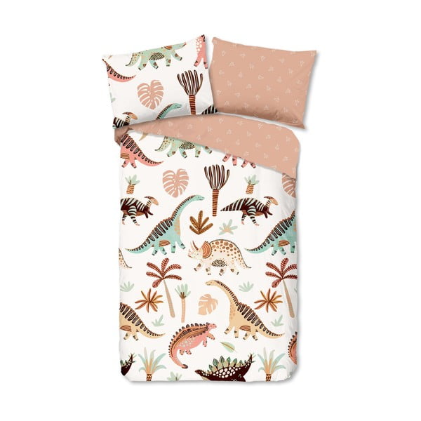 Pruun-beež puuvillane laste voodipesu üheinimesevoodile 140x200 cm Dino - Good Morning