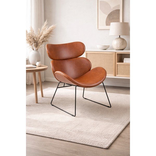 Pruunist kunstnahast tugitool mustade jalgadega Cazar - Actona-image-1