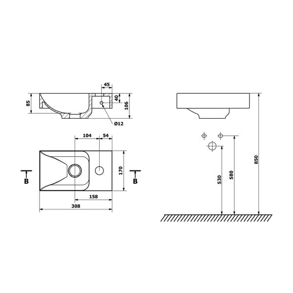 Tumepruun betoon väike vannitoa valamu  31x17 cm Piccolino – Sapho-image-4