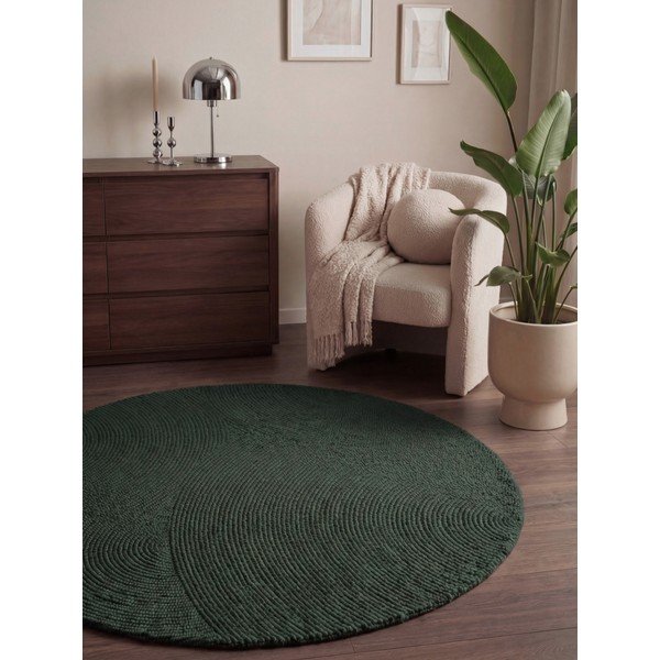 Tumeroheline käsitsi kootud villane ümmargune vaip ø 150 cm Calmio - Hanse Home-image-1